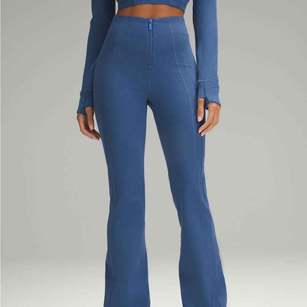 Define zip front flared pant in pitch blue